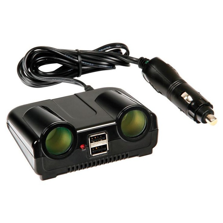 Priza dubla bricheta Lampa LAM39039, 2 porturi USB, 12/24V, negru