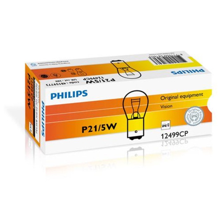 Bec frana sferic Philips 12499CP, halogen, 21/5W, 12V, BAY15d