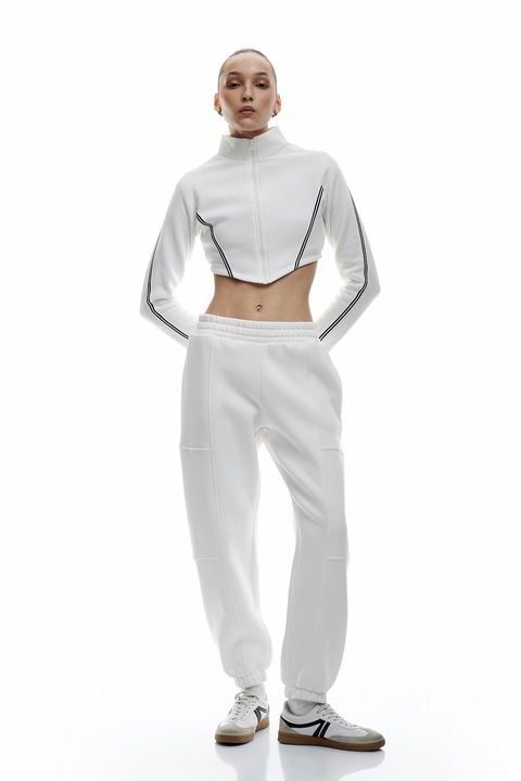 KOTON, Pantaloni relaxed fit de trening, Alb fildes