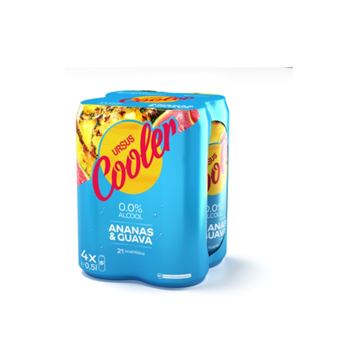 URSUS Cooler Ananas si Guava fara Alcool Doza SGR 4 x 0, 5 L