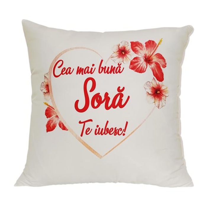 Perna personalizata cadou pentru Sora, text ''Cea mai buna Sora'',40x40 cm