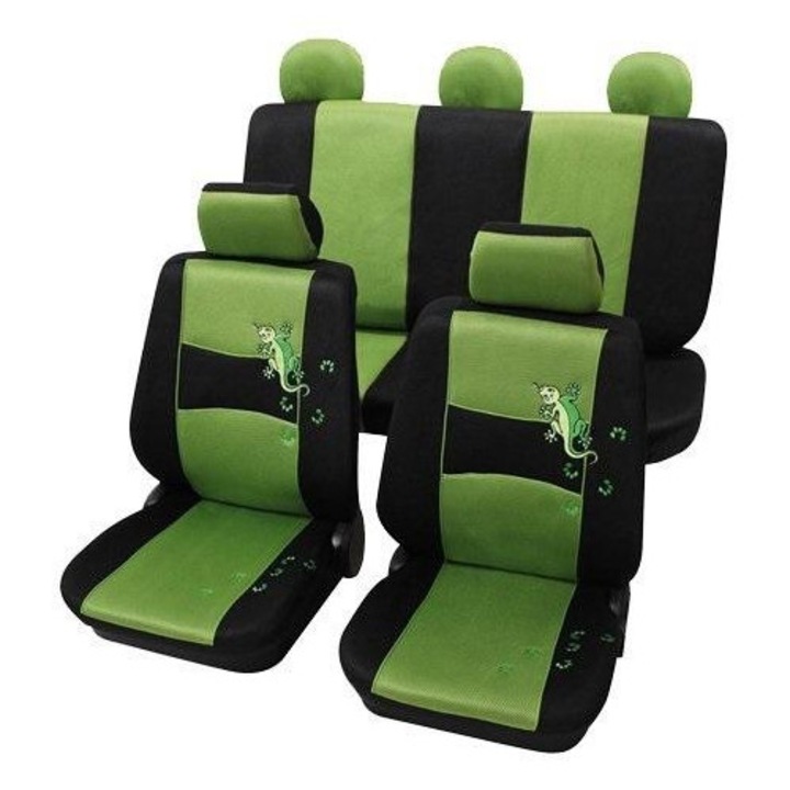 Пълен комплект калъфи за автомобилни столчета PETEX Gecko, зелени, за монтаж отпред и отзад, универсални