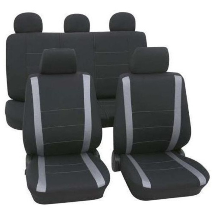 Комплект калъфи за автомобилни седалки PETEX Samoa, за предни и задни седалки, цвят черно/сив, полиестерен материал, универсален модел