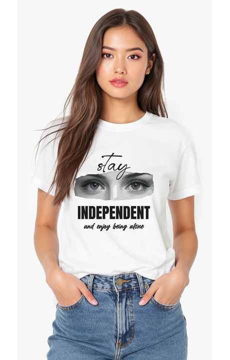 Tricou alb din bumbac cu mesaj „Positive Energy”, Streetwear style