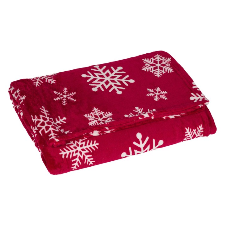Cuvertură decorativă de Crăciun, bordo cu fulgi albi, 160x130cm