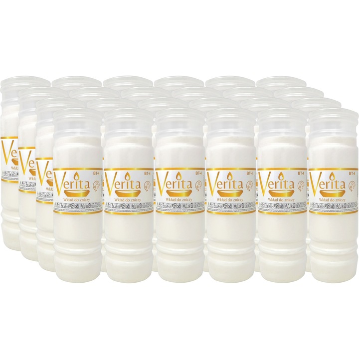Комплект от 24 свещи, VERITA BT-4, бели, 17x5.5 см, време на горене 96 часа