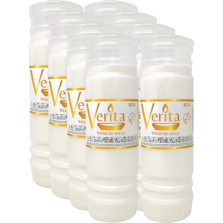 Комплект от 8 свещи, VERITA BT-4, бели, 17x5.5 см, време на горене 96 часа