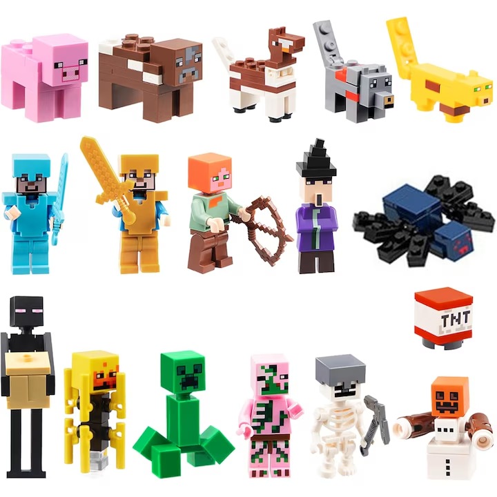 17 db-os Minecraft figura készlet, Minecraft teknős figura, Minecraft tortadíszek, Többszínű, PVC, 3 év+, Összeszerelés szükséges