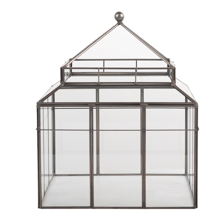 Mini sera lemn metal gri 21x21x32 cm