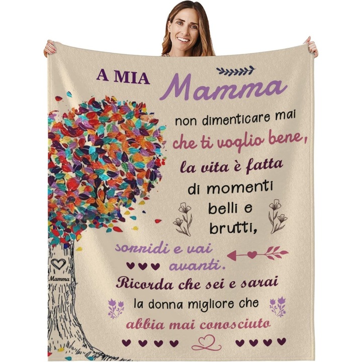Patura Personalizata pentru Mama – Cadou de Ziua de Nastere, Craciun, Ziua Mamei sau Aniversari – Flanel Premium, Moale, Calduroasa si Versatila, 130x150 cm, Bej