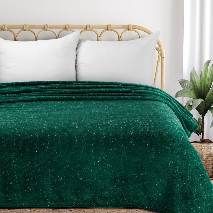 Cuvertura de pat BLINK 150x200 Design91 verde inchis decorat cu fire de argint