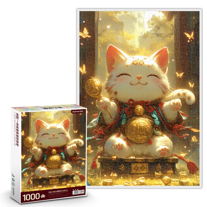 Пъзел 1000 части DIAIWAI, Късметлийска котка, 750x500мм, за възрастни и деца над 8 години