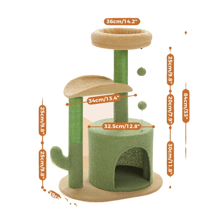 Ansamblu de joaca pentru pisici, condo confortabil, caracteristici interactive, 84cm, 3 etaje, verde