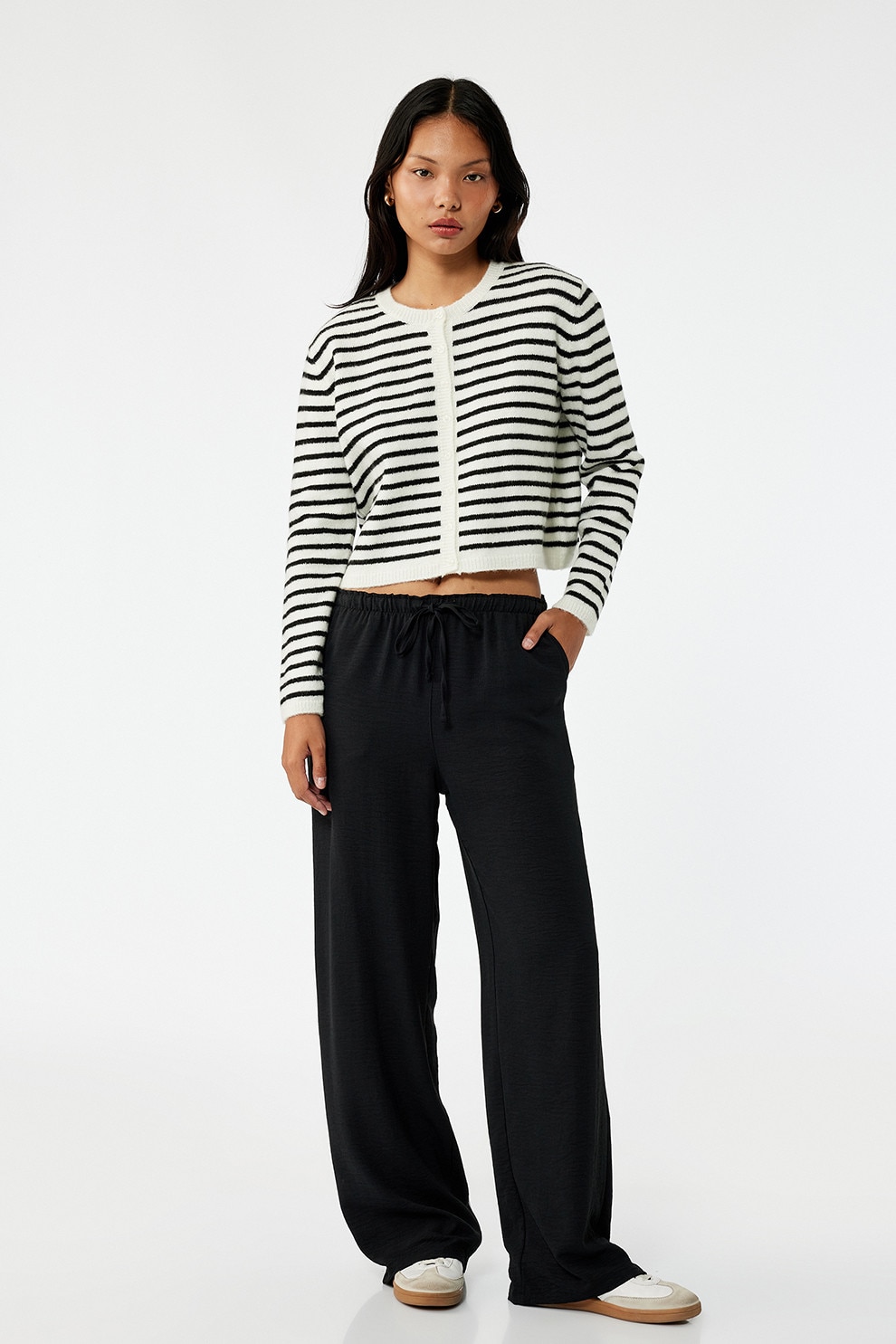 KOTON, Pantaloni relaxed fit cu snur in talie, Negru, 36
