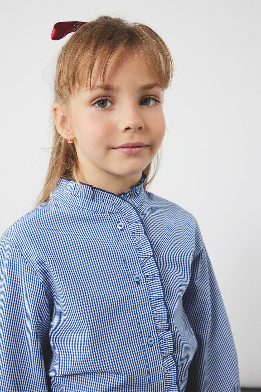 KOTON, Camasa cu maneci lungi si garnituri cu volane, Albastru pastel, 122-128 CM