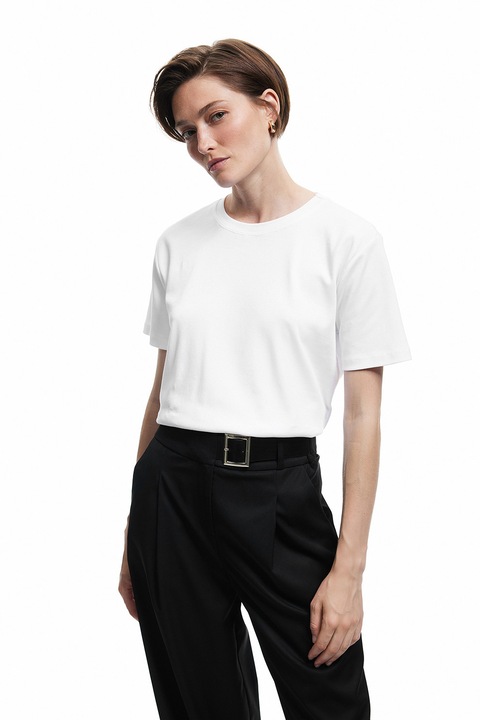 KOTON, Tricou de bumbac cu decolteu rotund, Alb, 2XL