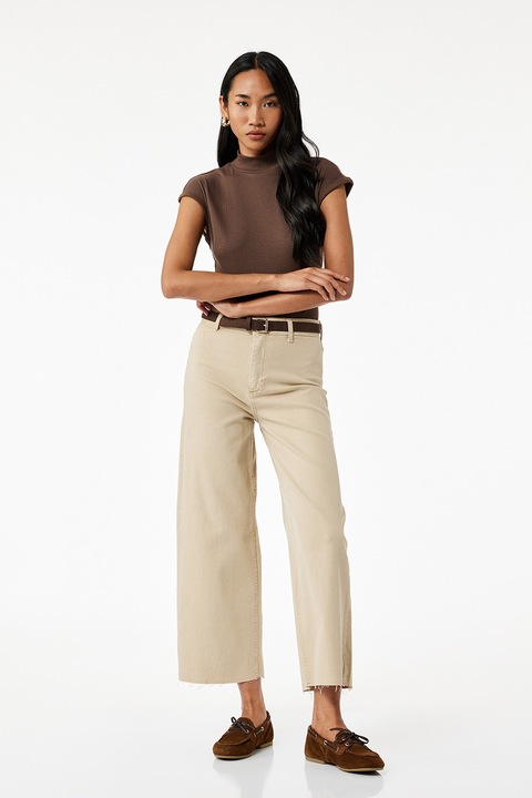 KOTON, Blugi crop drepti cu talie inalta, Bej deschis