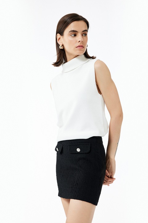 KOTON, Fusta scurta cu talie medie, Negru/Argintiu