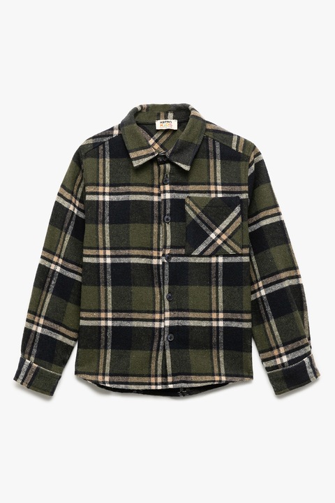 KOTON, Jacheta-camasa in carouri cu buzunar pe piept, Kaki/Kaki inchis, 122-128 CM