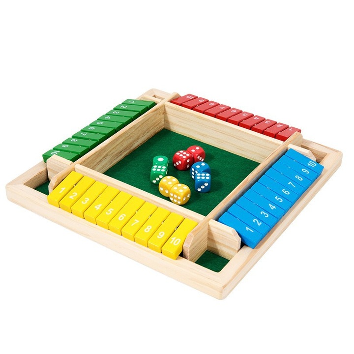 Joc educativ de sah pentru copii, tabla din lemn, 2-4 jucatori, 22x22cm