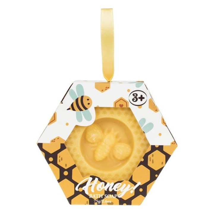 Шестоъгълен твърд сапун с мед, модел пчела, вместимост 75 г, жълт