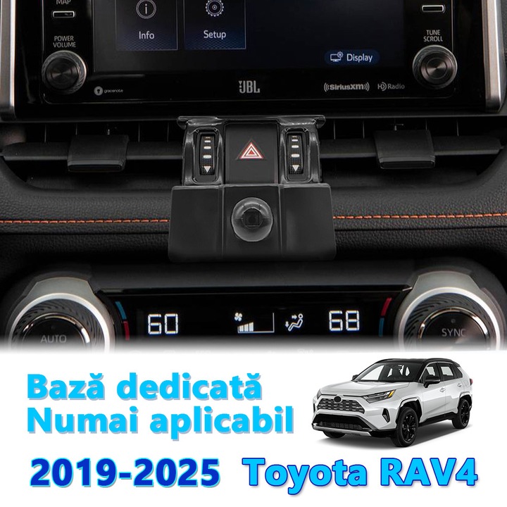 Стойка за телефон за кола, JOCUNDLY, 2019-2025 Toyota RAV4, Специфичен аксесоар за, Съвместим с телефон 4-7,2 инча, Регулиране на 360 градуса, Черен