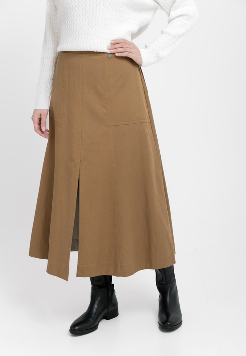 Fusta lunga evazata casual Volcano G-Alibi, camel, Maro camel