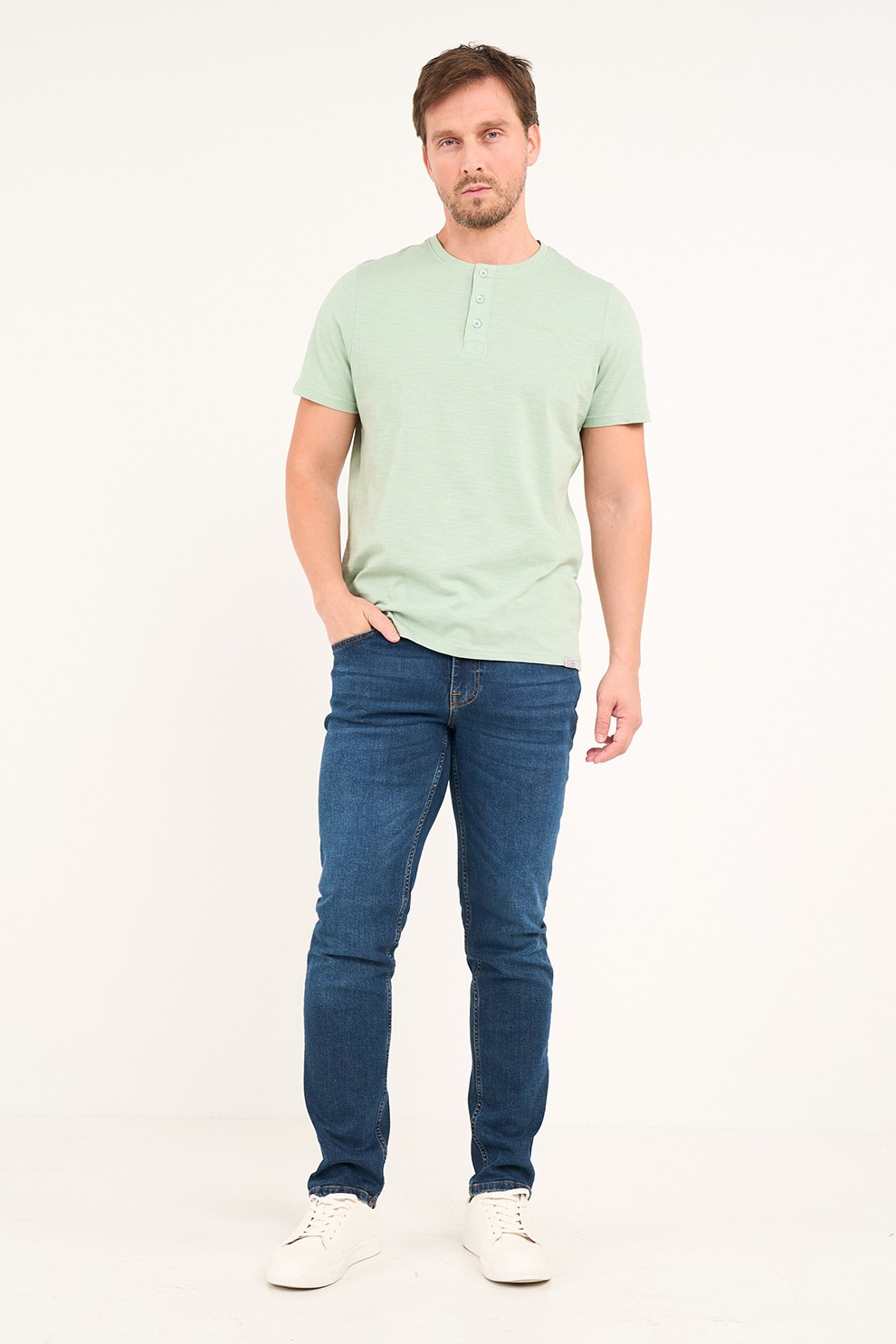 Lee Cooper, Blugi slim fit cu talie medie, Albastru inchis, W30-L32