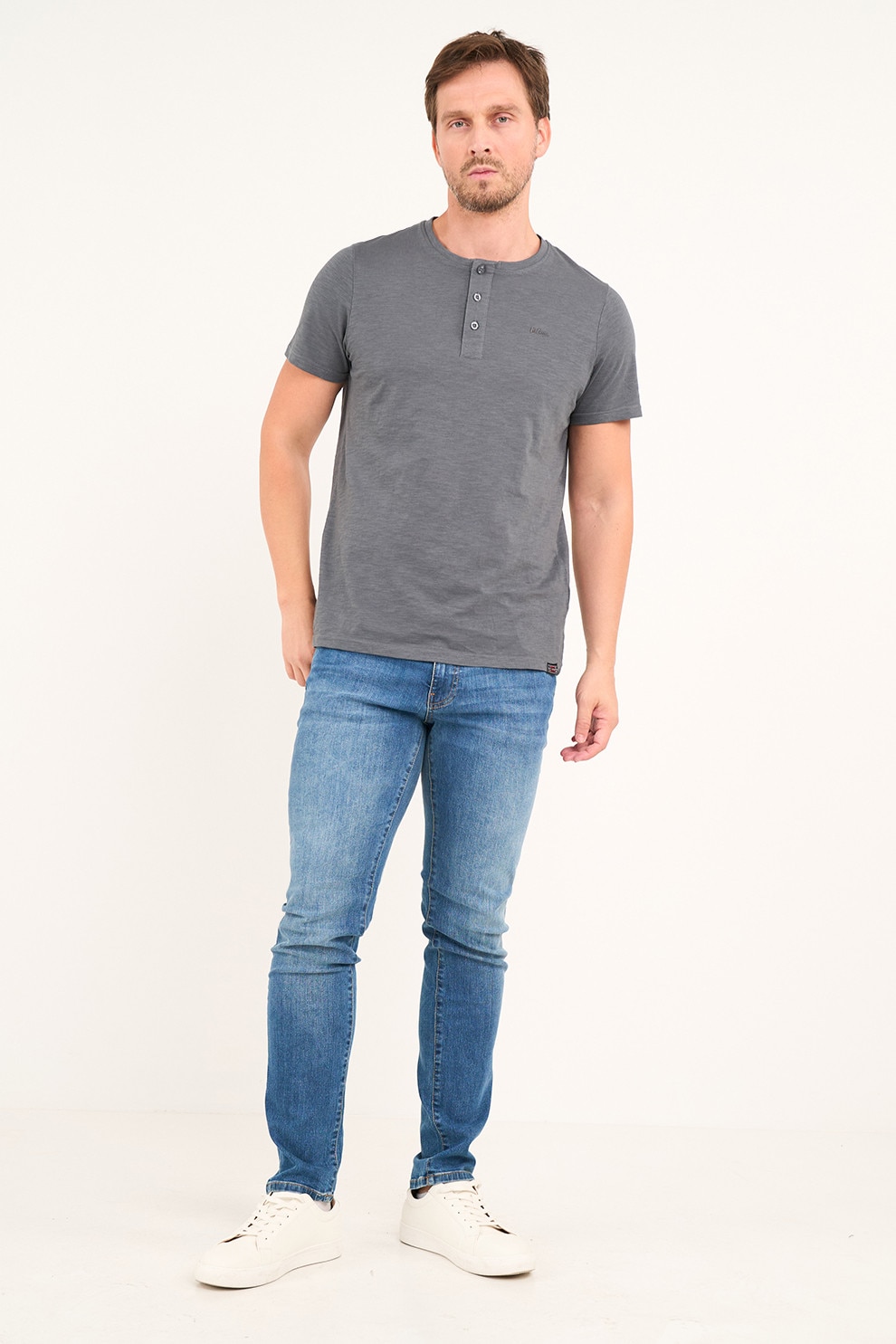 Lee Cooper, Blugi slim fit cu aspect decolorat, Albastru pastel, W30-L32