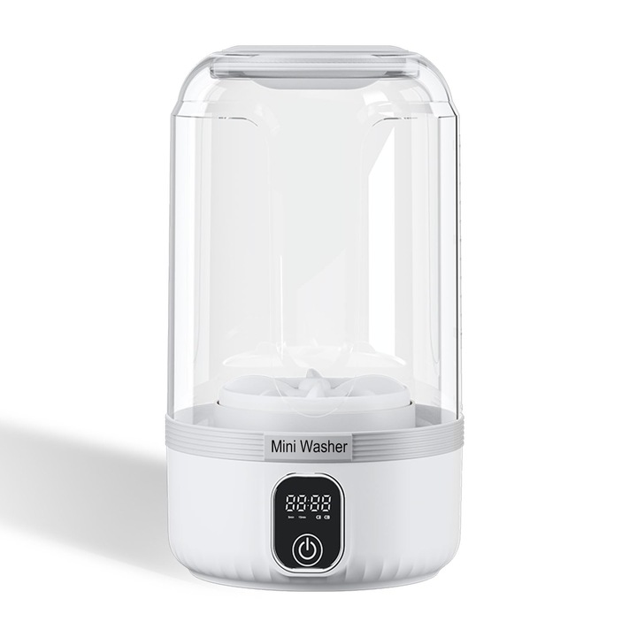 Мини пералня, безжична, 2 режима, 1,5 л, запечатана, цифров дисплей, преносима, 7000 mAh, бяла