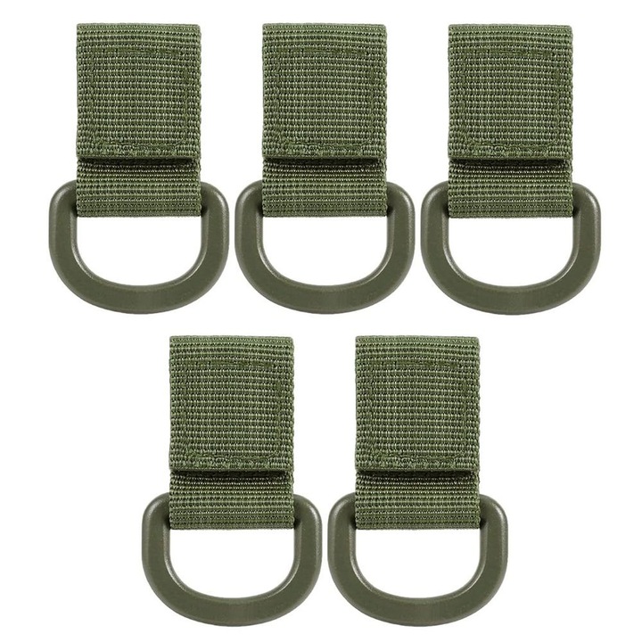 Set 5 Accesorii Tactice Tip D, cu prindere pe Chinga Molle, Vesta Tactica sau Rucsac, Port Chei si Accesorii Atasabile, Verde Militar, HIPOLAR