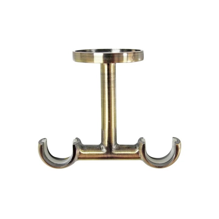 Consola Tavan Dubla pentru Galerie Cortina Shopiens, Auriu Antic, pentru Bara 20mm, Aluminiu, Suport 10kg