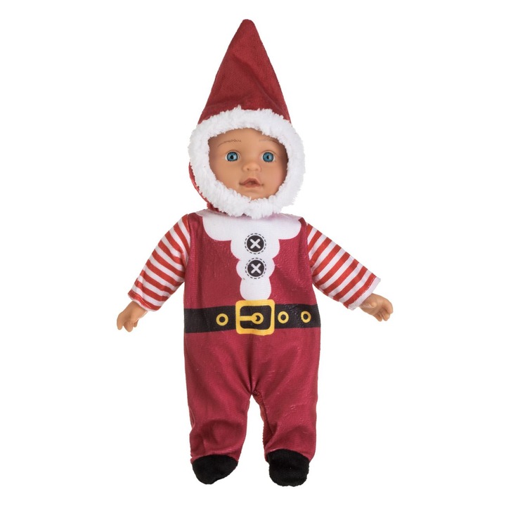 Papusa bebelus Mos Craciun, cu detalii din blana artificiala, 30cm