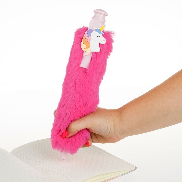 Nagy fukszia unikornis golyóstoll, kék tinta