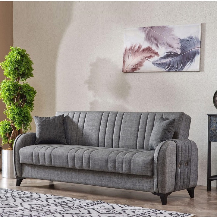 Canapea extensibila cu spatiu de depozitare 220x87x93 cm – stofa gri – Elegance