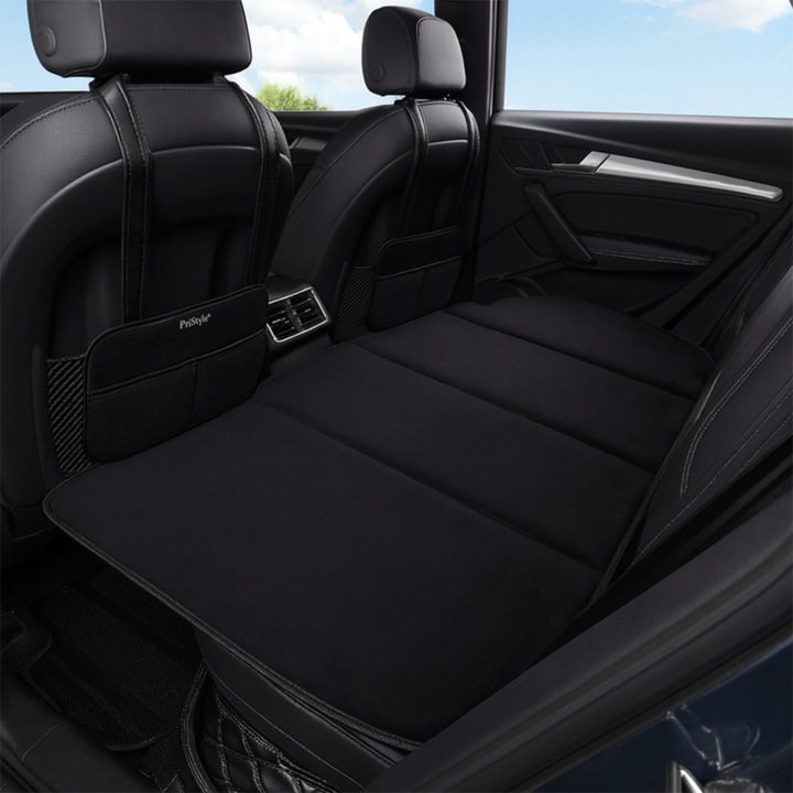Многофункционален матрак за кола, за задната седалка на колата, с джобове за съхранение, сгъваем, лесен за почистване, идеален за пътуване, детски или бебешки кът, 130x80 см, черен, PriStyle®
