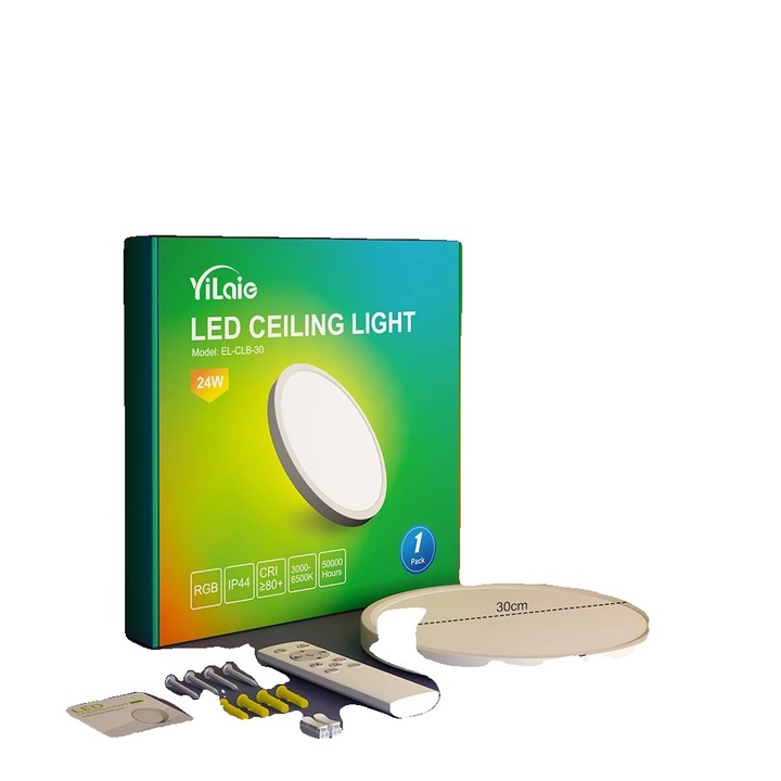 RGB LED lámpa távirányítóval, szabályozható, 30x30x3.7cm, felületre szerelhető