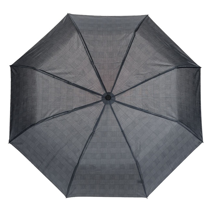 Автоматичен сгъваем чадър, сив, с гумена дръжка, шахматен мотив, 33 см