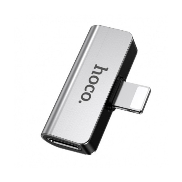 Adaptor Audio HOCO Lightning - Lightning / Lightning HOCO LS24, Argintiu