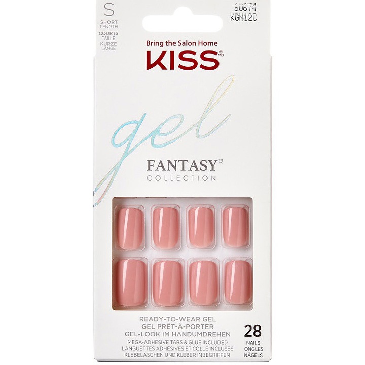 Unghii False KISS GEL FANTASY COLOR RIBBONS SHORT SQUOVAL, 28 buc