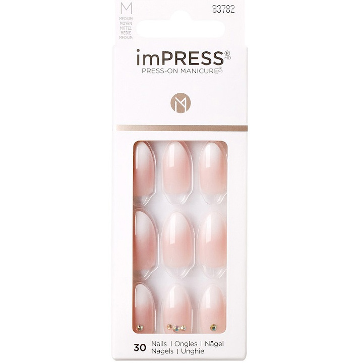 Unghii False KISS IMPRESS AWESTRUCK MEDIUM ALMOND, 30 buc