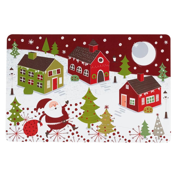 Suport farfurie mos craciun case zapada 43.5x28.5cm