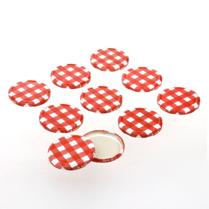 Capace metalice cu filet rosii carouri ø8, 2cm - 10buc