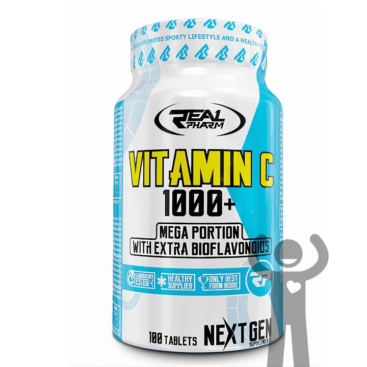Vitamina C 1000 mg Real Pharm, 100 Capsule, cu Bioflavonoide si Macese – Sustinere puternica pentru imunitate si energie zilnica