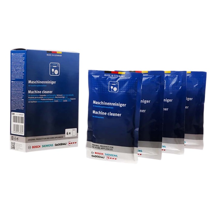Set 4 plicuri solutie pentru curatat masina de spalat vase, Bosch