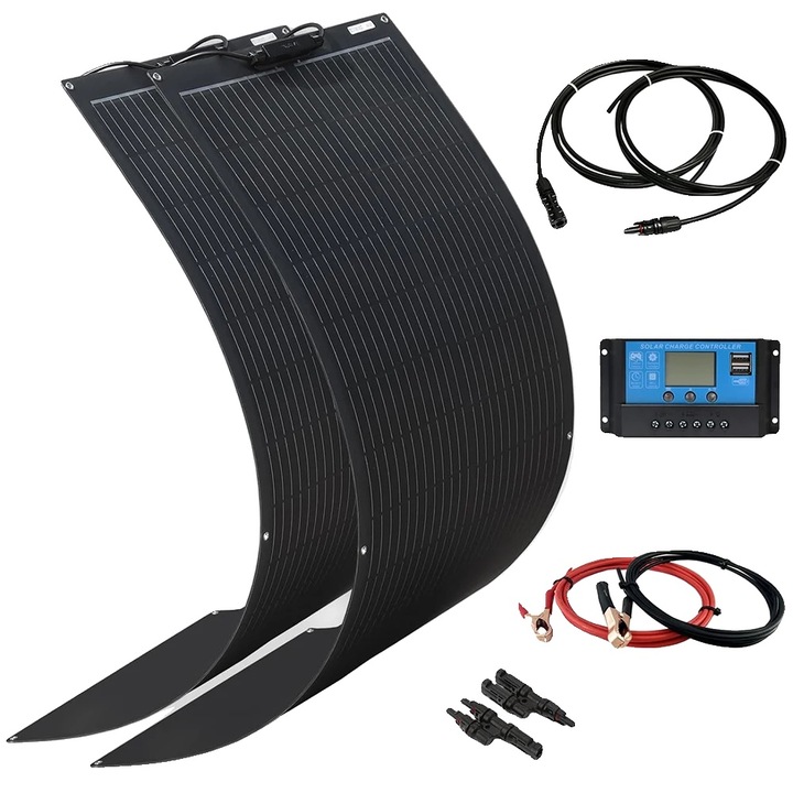 Kit solar 200W, design monocrystalline eficient, instalare versatila, 1140x460x2.5mm