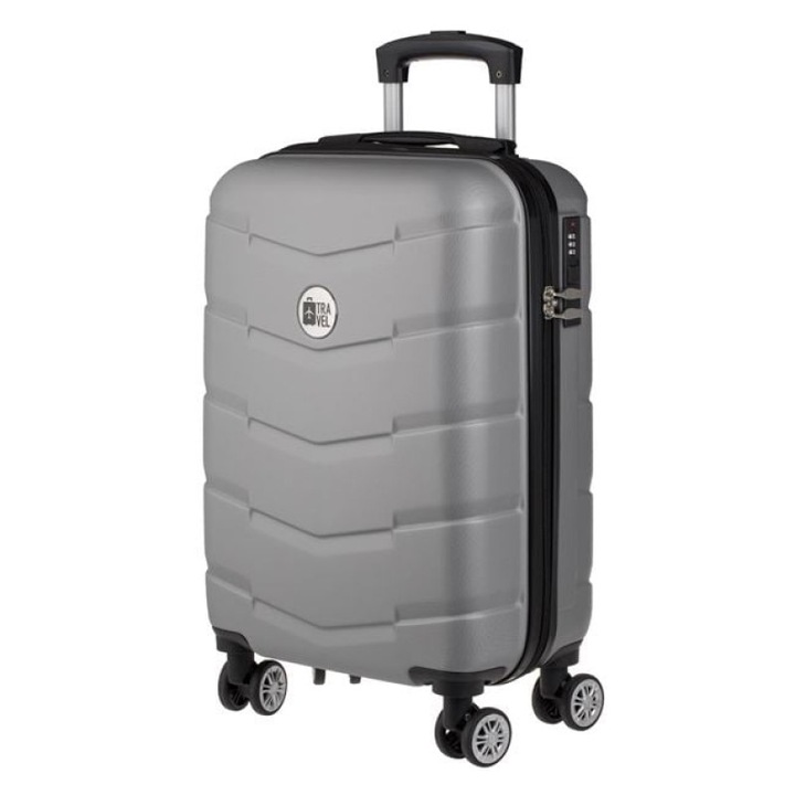 Troler Gri Metalizat cu 3 Manere si 4 Roti Rotative, Valiza 58L, 41.5x26.5x67cm