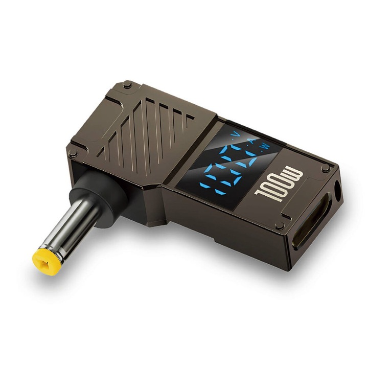 Adaptor DC la USB-C, 100W, LED Display - Techsuit LaptopPlugX (A22) - Grey