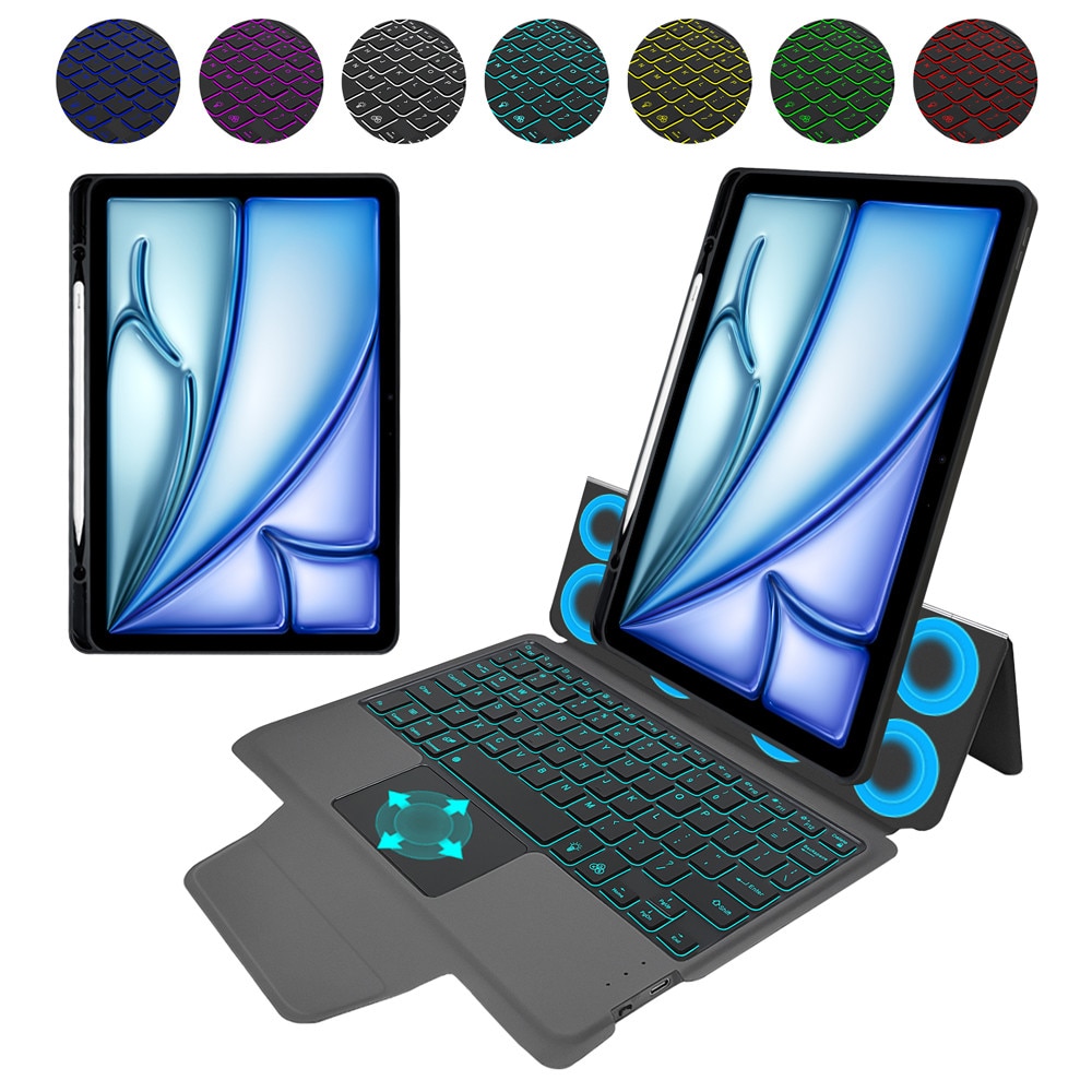 Husă tableta DD Daden KeyTab Pro, Tastatură Bluetooth, Iluminare RGB, Negru, complet cu Apple iPad Air 11 2024