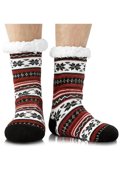 Sosete calde de iarna pentru barbati, GOGOU®, cu captuseala de plus si talpa antiderapanta, EU 40-45, Negru